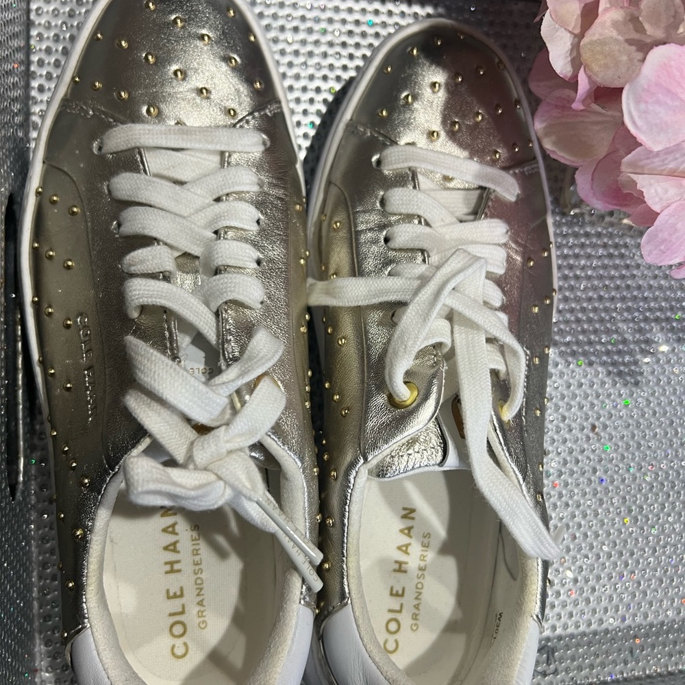 Cole Haan Women's Gold and White Sneakers